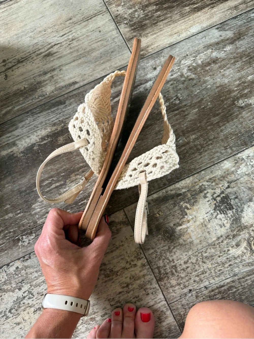 2 for $15 sale: David’s ivory/ cream knit crochet macramé Sandals (8/9) - Picture 4 of 5